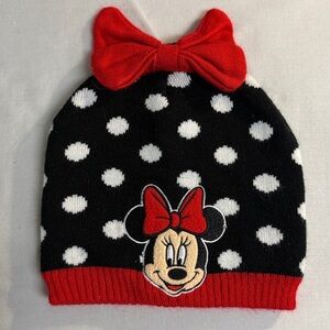 ⭐️ Disney - LIKE NEW - Minnie Mouse Polka Dot Knit Toque/Beanie with Red Bow